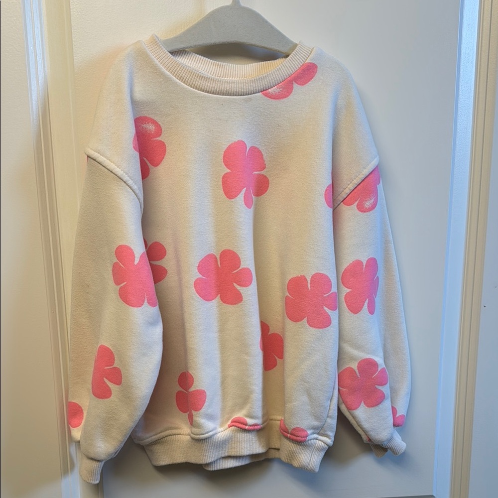 Zara Cream Sweatshirt with Pink Floral Print